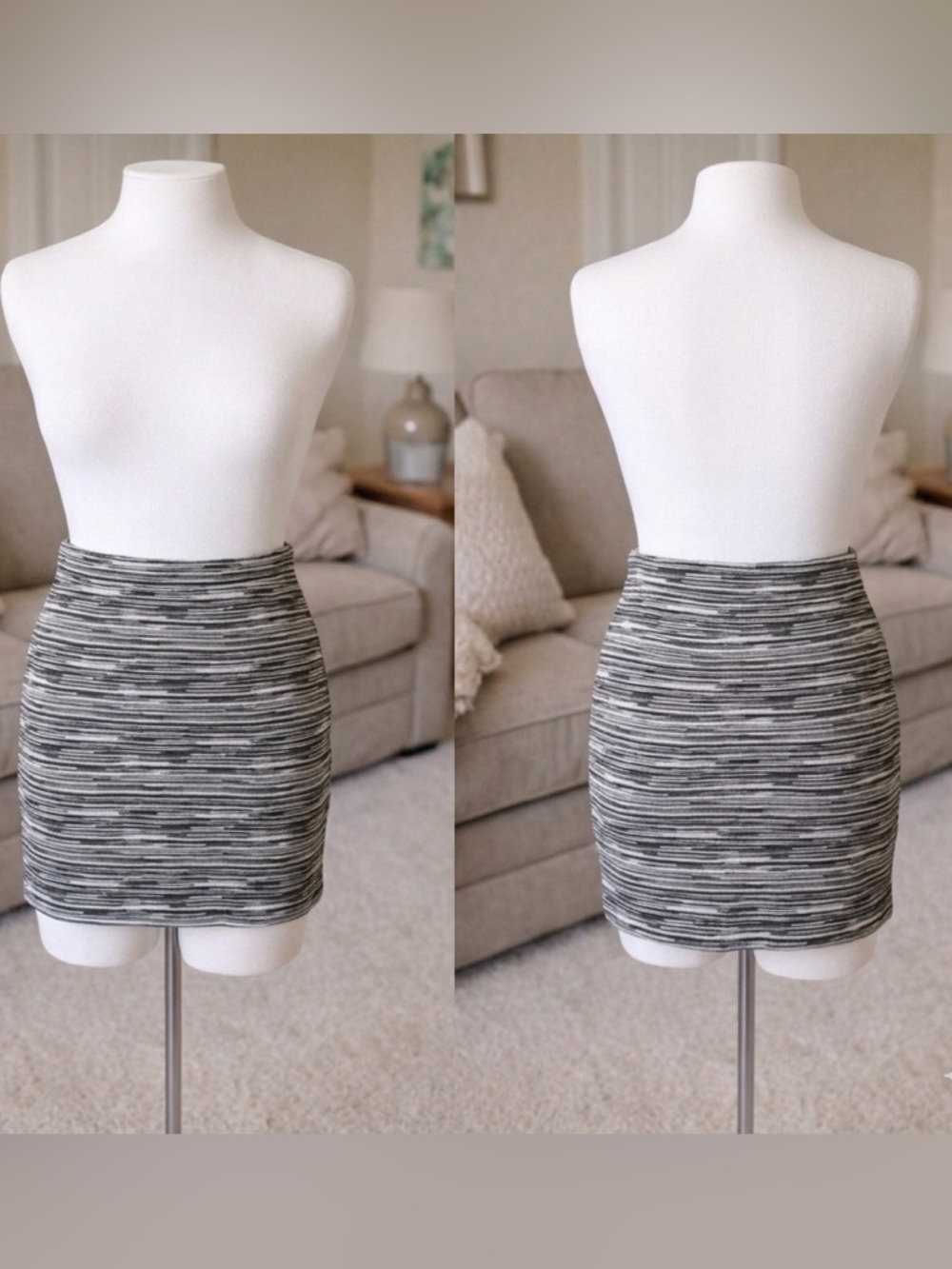 Loft Striped Black and Gray Women's Skirt